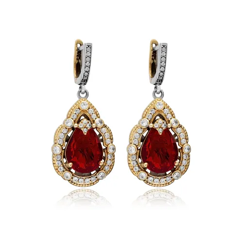 Garnet CZ Pear Dangle Sterling Silver Earrings