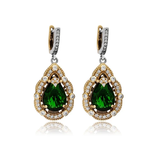 Emerald CZ Pear Dangle 925 Sterling Silver Earrings