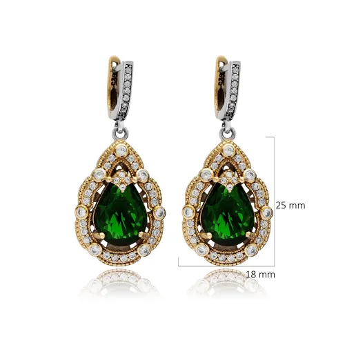 Emerald CZ Pear Dangle 925 Sterling Silver Earrings