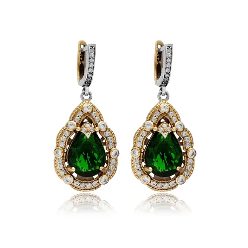 Emerald CZ Pear Dangle 925 Sterling Silver Earrings