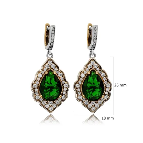 Dangle Emerald CZ Pear 925 Sterling Silver Earrings