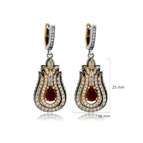 Tulip Garnet Pear 925 Sterling Silver Earrings