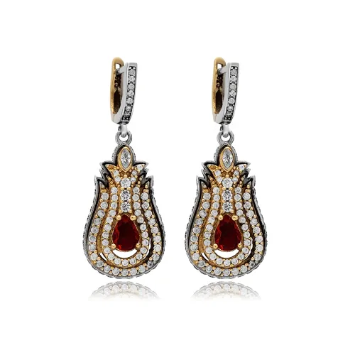 Tulip Garnet Pear 925 Sterling Silver Earrings