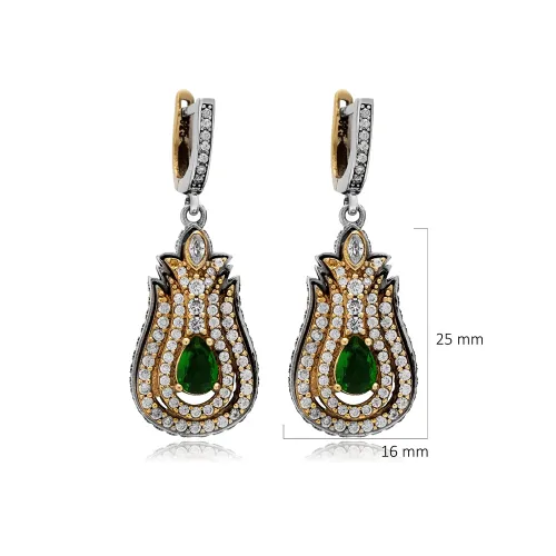 Tulip Emerald Pear 925 Sterling Silver Earrings