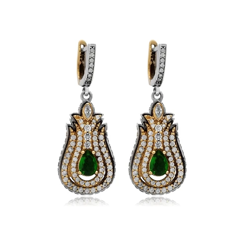 Tulip Emerald Pear 925 Sterling Silver Earrings