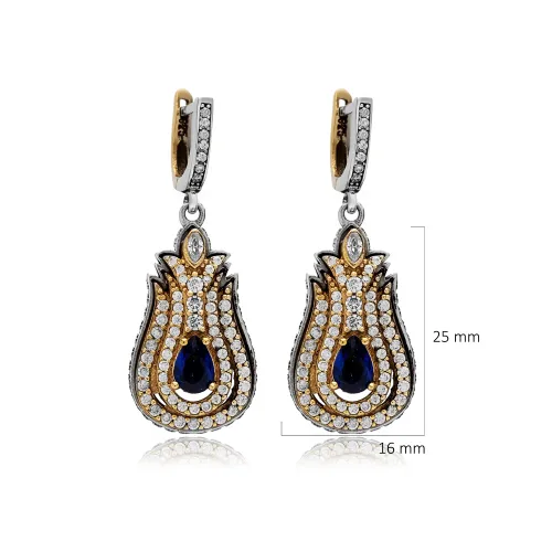 Tulip Sapphire Pear 925 Sterling Silver Earrings
