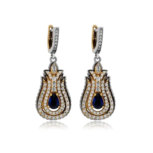 Tulip Sapphire Pear 925 Sterling Silver Earrings