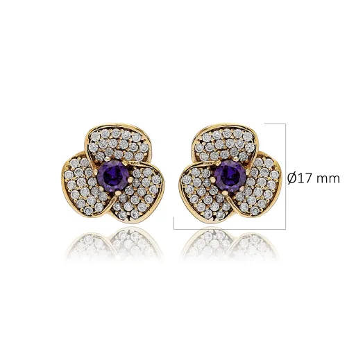 Turkish Amethyst CZ Flower 925 Sterling Silver Earrings