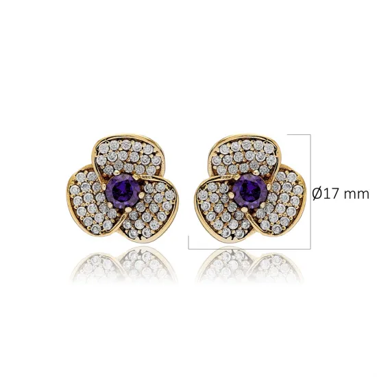 Amethyst CZ Flower Authentic Earrings Amethyst CZ Flower Authentic Earrings