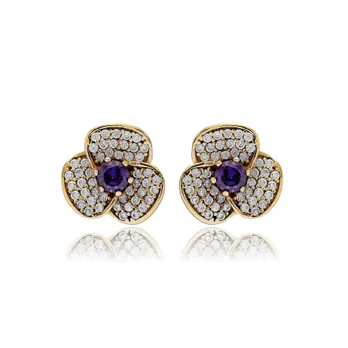 Turkish Amethyst CZ Flower 925 Sterling Silver Earrings