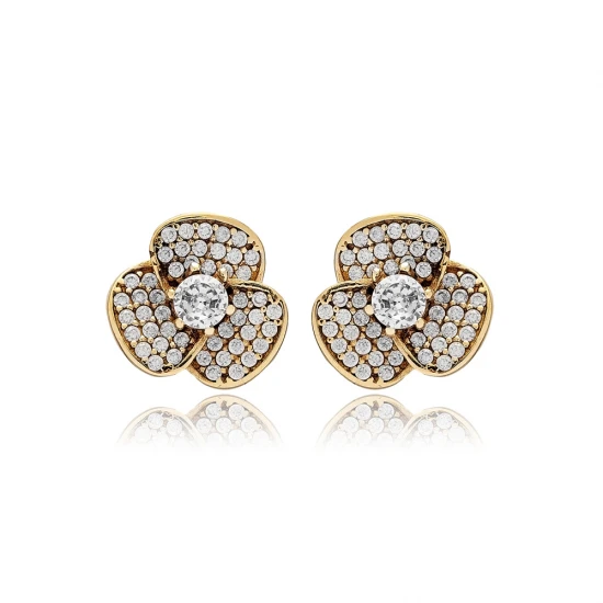 Clear CZ Flower 925 Sterling Silver Earrings | 925 Sterling Silver Wholesale | Sade Silver Clear CZ Flower 925 Sterling Silver Earrings - Sade 925 Silver Jewelry