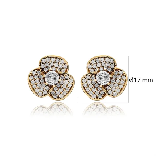 Clear CZ Flower 925 Sterling Silver Earrings | 925 Sterling Silver Wholesale | Sade Silver Clear CZ Flower 925 Sterling Silver Earrings - Sade 925 Silver Jewelry