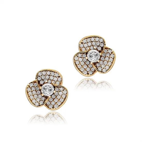 Clear CZ Flower 925 Sterling Silver Earrings | 925 Sterling Silver Wholesale | Sade Silver Clear CZ Flower 925 Sterling Silver Earrings - Sade 925 Silver Jewelry