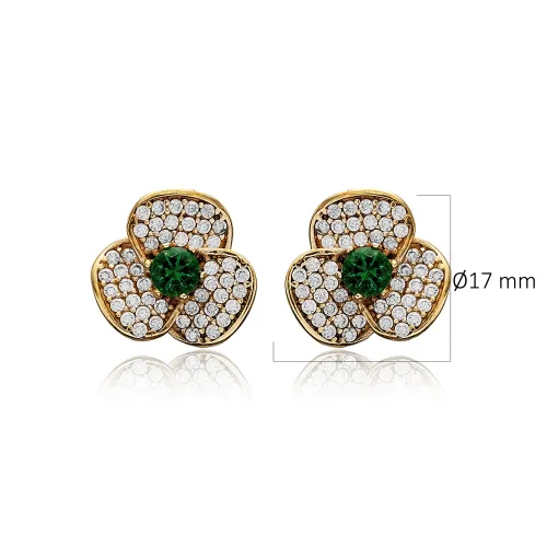 Emerald CZ Flower Sterling Silver Earrings