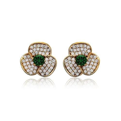 Emerald CZ Flower Sterling Silver Earrings