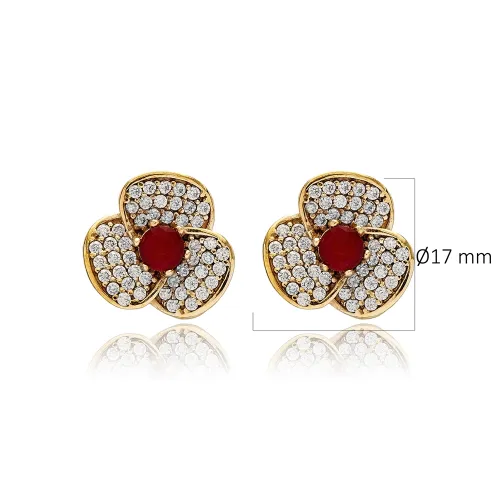 Garnet CZ Flower 925 Sterling Silver Earrings