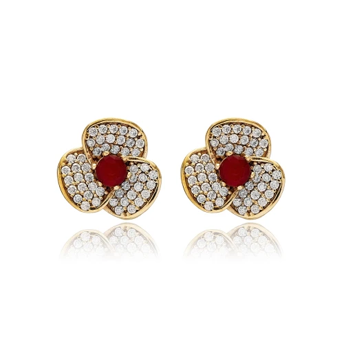 Garnet CZ Flower 925 Sterling Silver Earrings