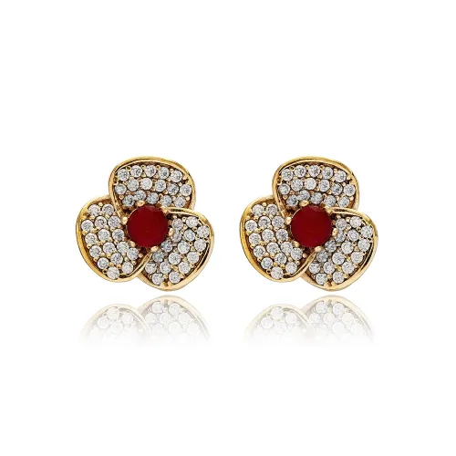 Garnet CZ Flower 925 Sterling Silver Earrings