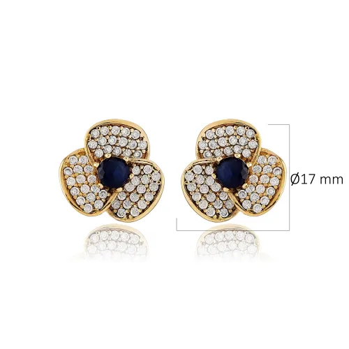 Sapphire CZ Flower 925 Sterling Silver Earrings