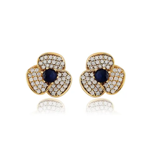 Sapphire CZ Flower 925 Sterling Silver Earrings