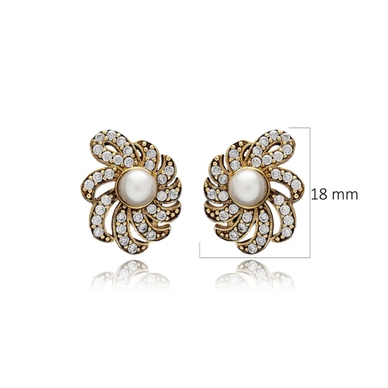 Pearl CZ Flower 925 Sterling Silver Earrings | 925 Sterling Silver Wholesale | Sade Silver Pearl CZ Flower 925 Sterling Silver Earrings - Sade 925 Silver Jewelry