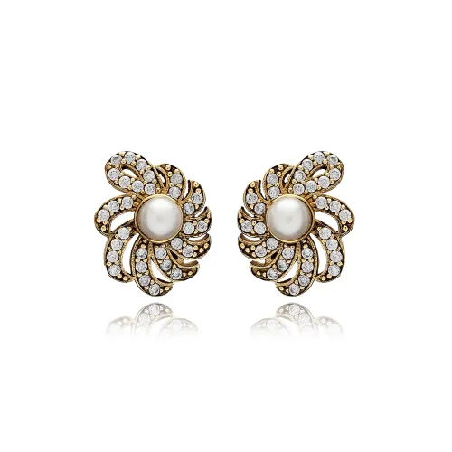 Pearl CZ Flower 925 Sterling Silver Earrings