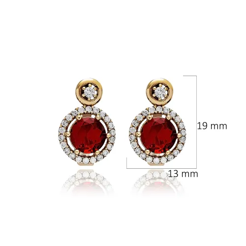 Garnet CZ Round Shape 925 Sterling Silver Earrings