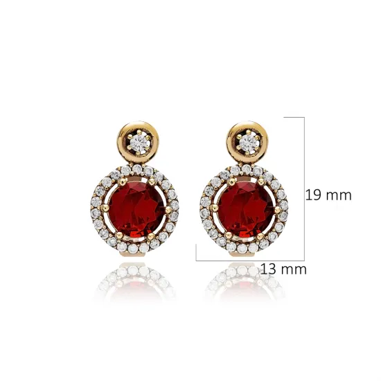 Garnet Cz Round Shape Authentic Earrings Garnet Cz Round Shape Authentic Earrings
