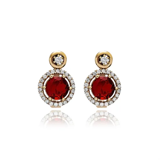 Garnet Cz Round Shape Authentic Earrings Garnet Cz Round Shape Authentic Earrings