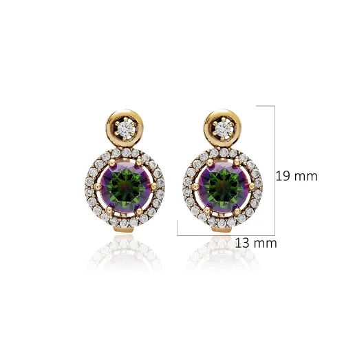 Mystic Topaz CZ Round 925 Sterling Silver Earrings