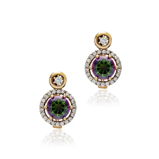 Mystic Topaz CZ Round 925 Sterling Silver Earrings Mystic Topaz CZ Round 925 Sterling Silver Earrings