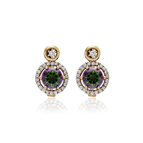 Mystic Topaz CZ Round 925 Sterling Silver Earrings