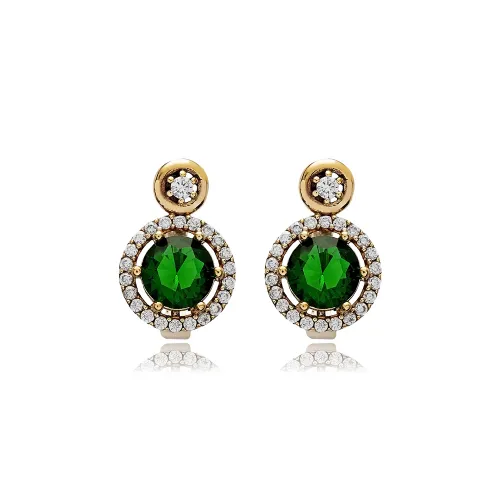 Emerald Round 925 Sterling Silver Earrings