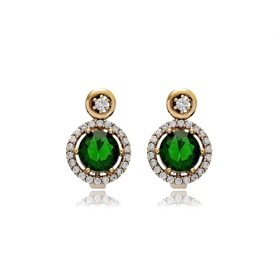 Emerald Round 925 Sterling Silver Earrings