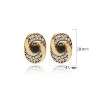 Turkish Black CZ Round 925 Sterling Silver Earrings