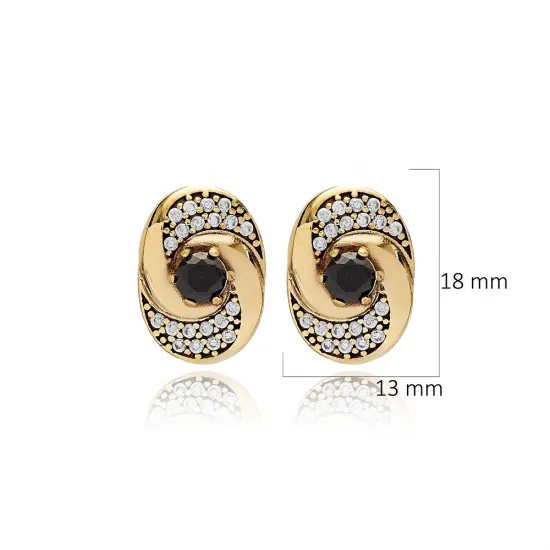 Turkish Black CZ Round 925 Sterling Silver Earrings Turkish Black CZ Round 925 Sterling Silver Earrings