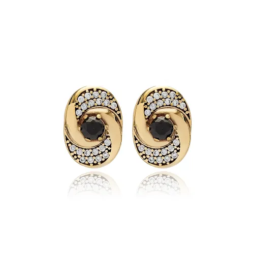 Turkish Black CZ Round 925 Sterling Silver Earrings
