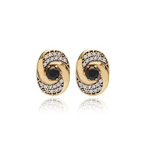 Turkish Black CZ Round 925 Sterling Silver Earrings