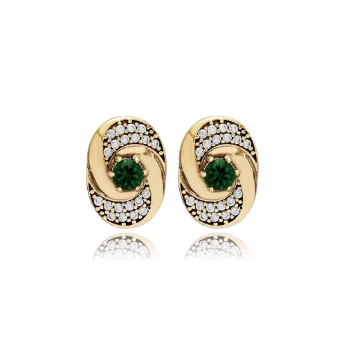 Emerald CZ Round 925 Sterling Silver Earrings