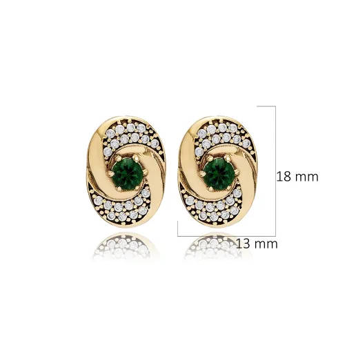 Emerald CZ Round 925 Sterling Silver Earrings