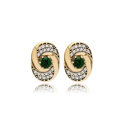 Emerald CZ Round 925 Sterling Silver Earrings