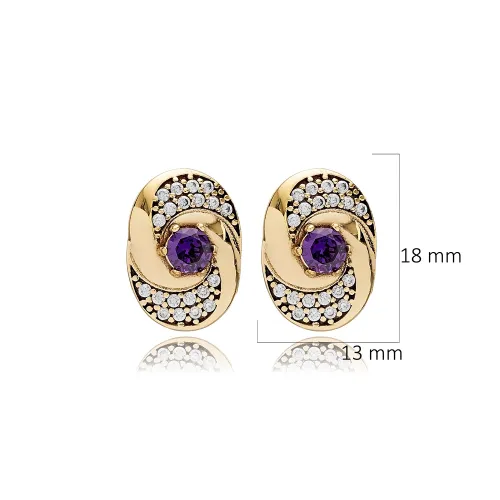 Amethyst CZ Round 925 Sterling Silver Earrings