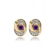 Amethyst CZ Round Design Authentic Earrings