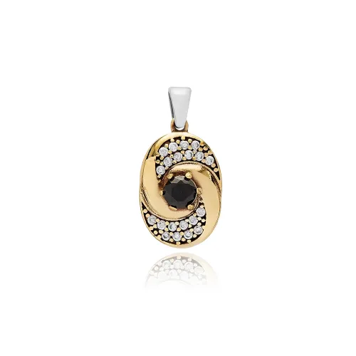 925 Sterling Silver Black CZ Round Pendant