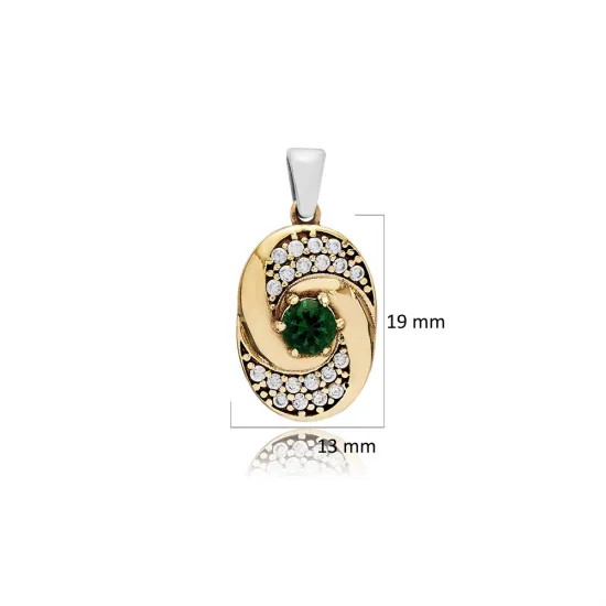 Emerald CZ Round 925 Sterling Silver Pendant