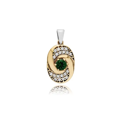 Emerald CZ Round 925 Sterling Silver Pendant