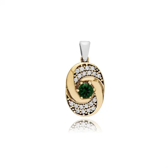 Emerald CZ Round 925 Sterling Silver Pendant