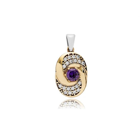 Amethyst CZ Round 925 Sterling Silver Pendant | 925 Sterling Silver Wholesale | Sade Silver Amethyst CZ Round 925 Sterling Silver Pendant - Sade 925 Silver Jewelry