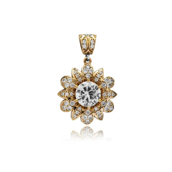 Flower Clear CZ Turkish Authentic Pendant Flower Clear CZ Turkish Authentic Pendant