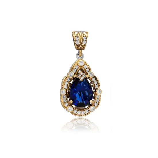 Pear Shape Sapphire CZ Sterling Silver Pendant